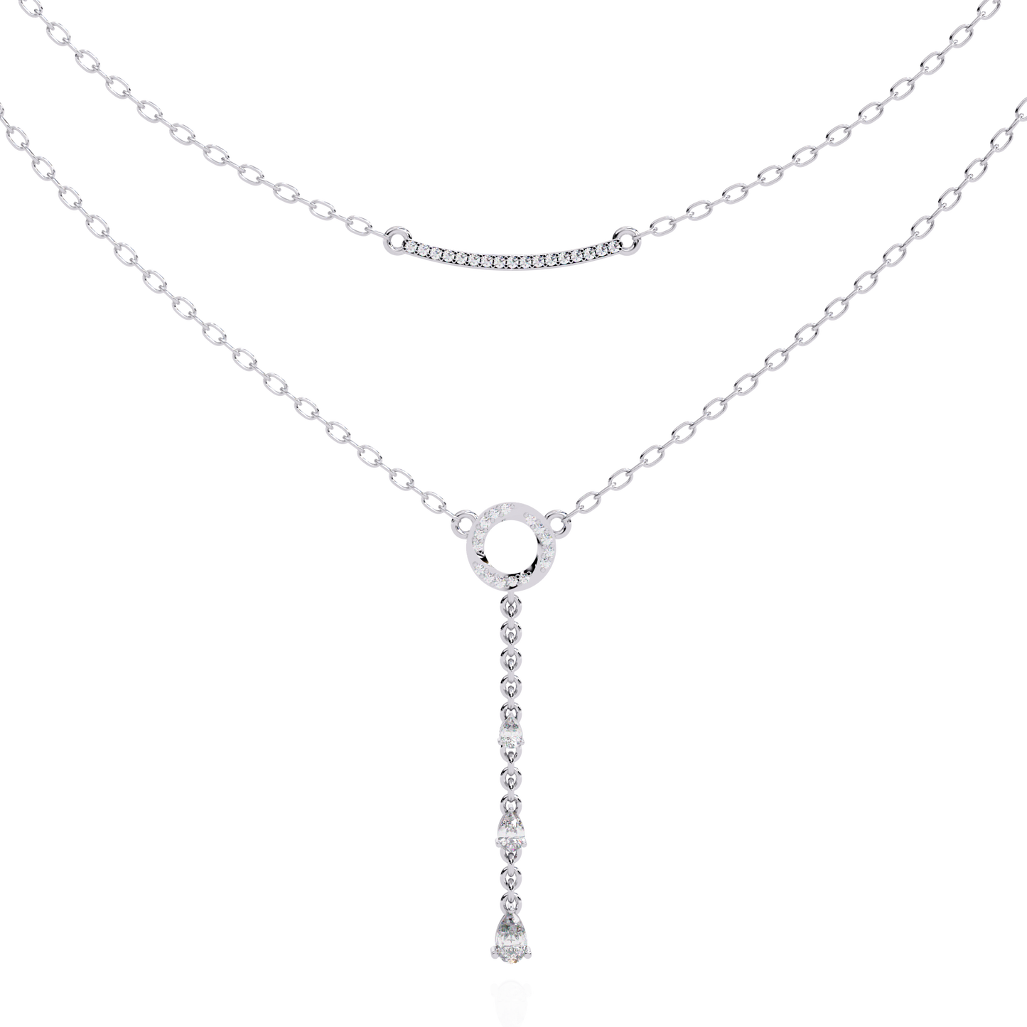10k Solid White Gold  Pear And Round Cut Lab Grown & Natural Diamond Open Circle Vintage Party Wear Necklace For Women's - HIGHCARAT DIAMONDS