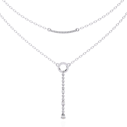 10k Solid White Gold  Pear And Round Cut Lab Grown & Natural Diamond Open Circle Vintage Party Wear Necklace For Women's - HIGHCARAT DIAMONDS
