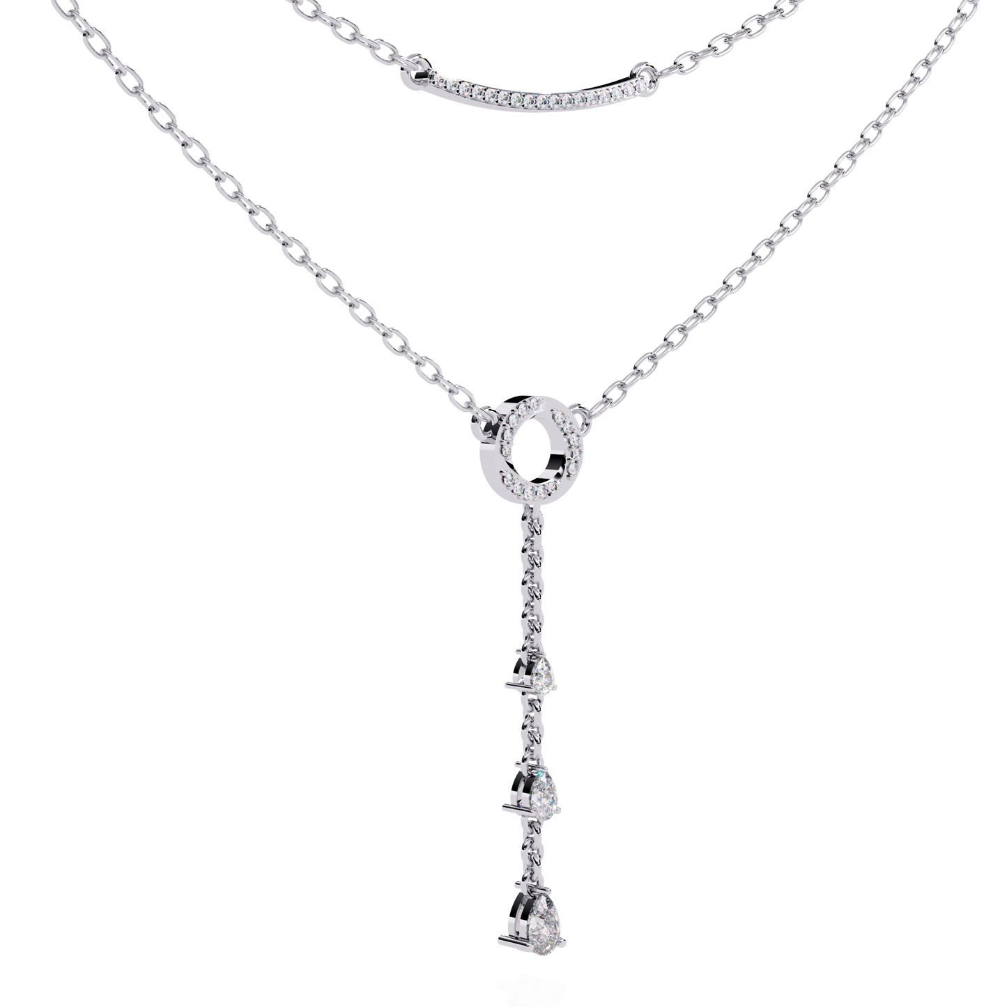 10k Solid White Gold  Pear And Round Cut Lab Grown & Natural Diamond Open Circle Vintage Party Wear Necklace For Women's - HIGHCARAT DIAMONDS