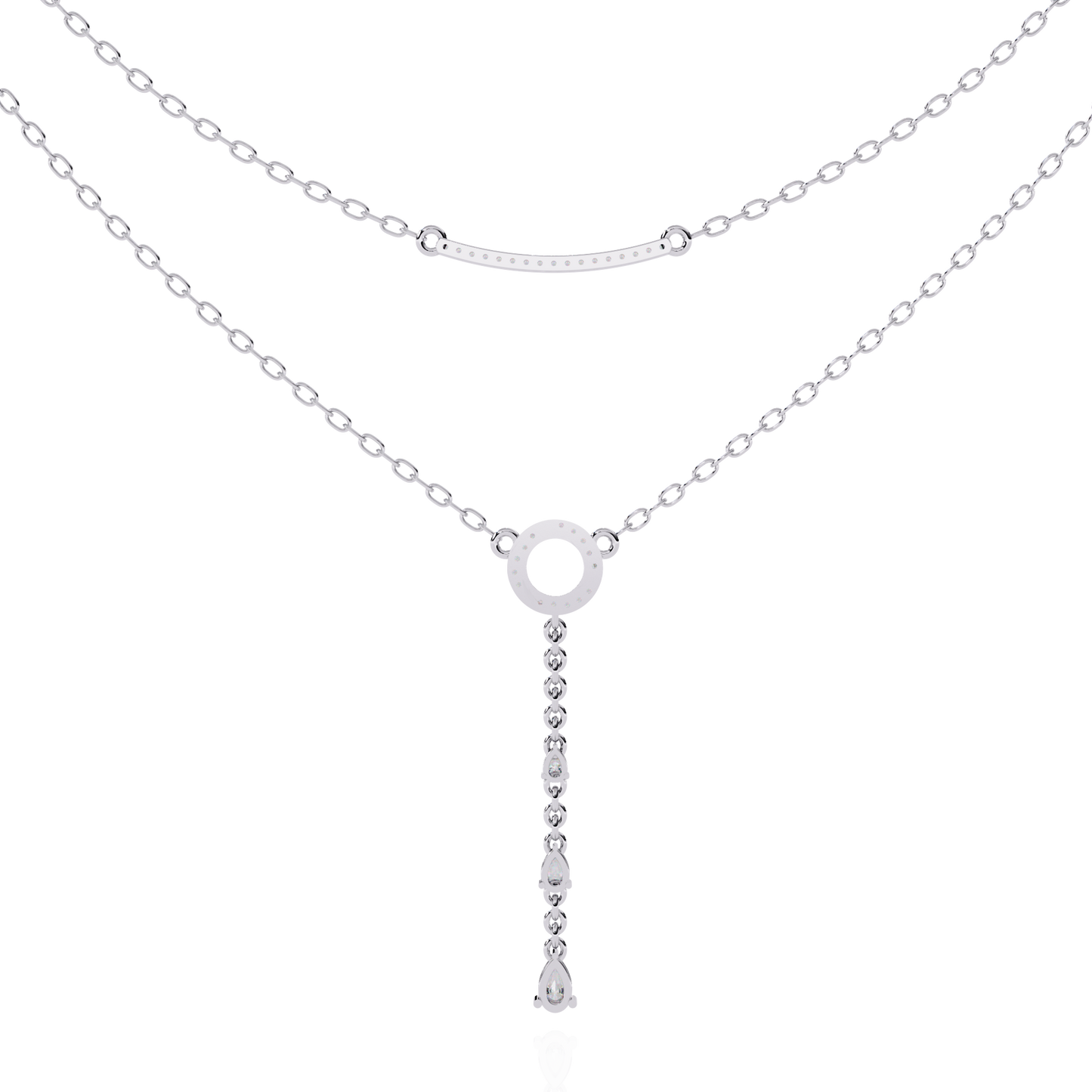 10k Solid White Gold  Pear And Round Cut Lab Grown & Natural Diamond Open Circle Vintage Party Wear Necklace For Women's - HIGHCARAT DIAMONDS