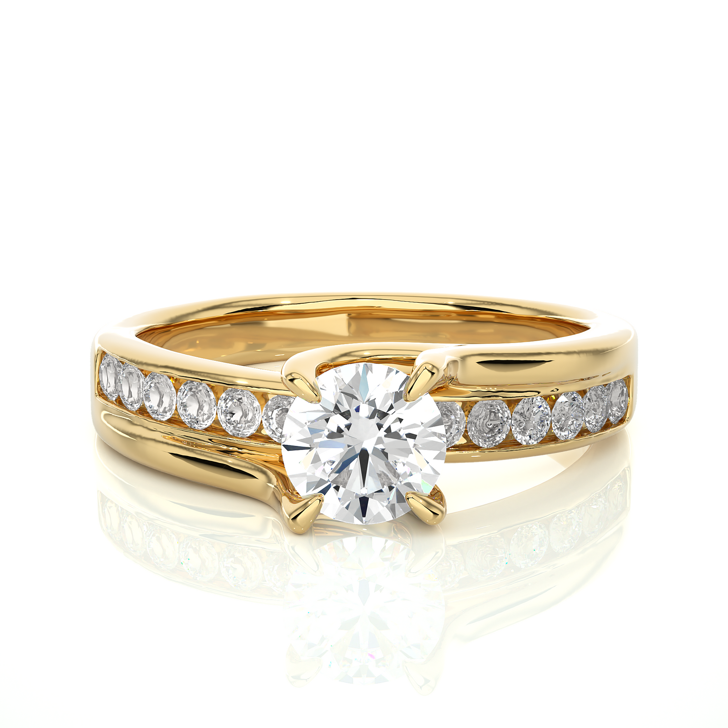 10k Solid White Gold Round Cut Diamond Solitaire with Accent classic modern Diamond Ring For her - HIGHCARAT DIAMONDS