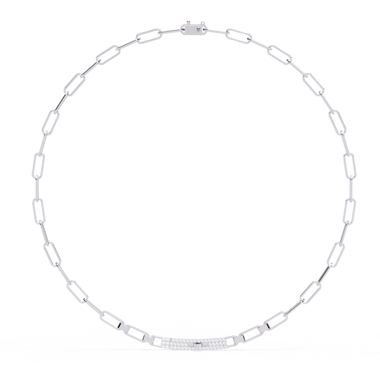 10k Solid White Gold  Round Cut Lab Grown And Natural  Unique Cluster Art Deco Daily Wear Chain Necklace - HIGHCARAT DIAMONDS