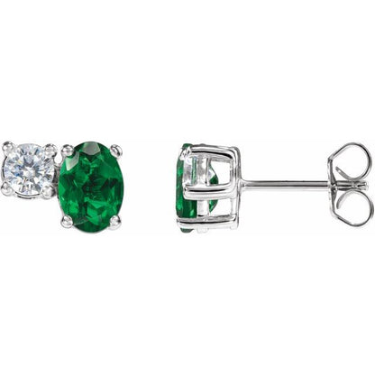 14K Yellow Lab-Grown Emerald & 1/2 CTW Lab-Grown Diamond Earrings