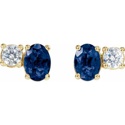 14K Yellow Lab-Grown Blue Sapphire & 1/2 CTW Lab-Grown Diamond Earrings
