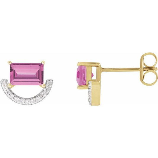 Rhodium-Plated 14K Yellow Imitation Pink Sapphire & 3/4 CTW Natural Diamond Earrings