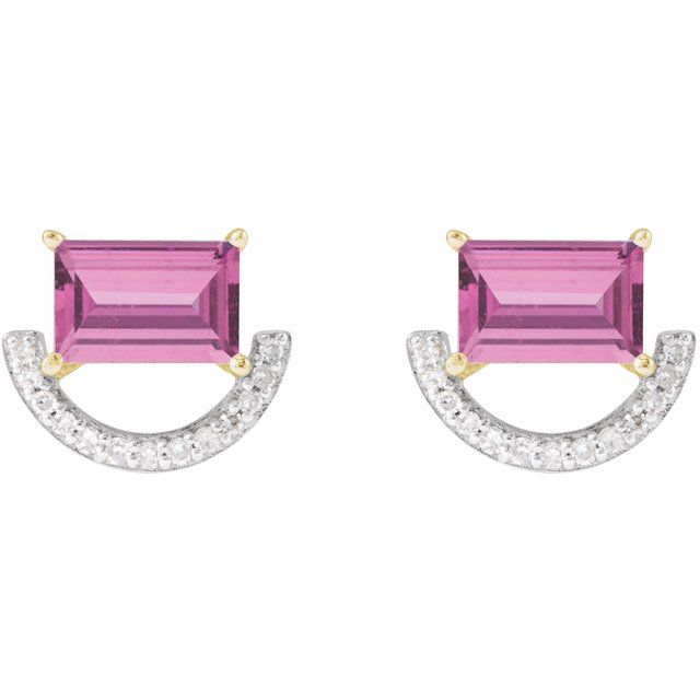 Rhodium-Plated 14K Yellow Imitation Pink Sapphire & 3/4 CTW Natural Diamond Earrings