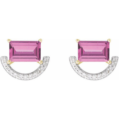 Rhodium-Plated 14K Yellow Imitation Pink Sapphire & 3/4 CTW Natural Diamond Earrings