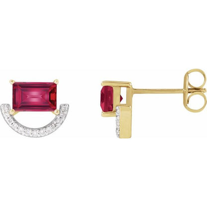Rhodium-Plated 14K Yellow Imitation Ruby & 3/4 CTW Natural Diamond Earrings