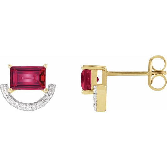 Rhodium-Plated 14K Yellow Imitation Ruby & 3/4 CTW Natural Diamond Earrings