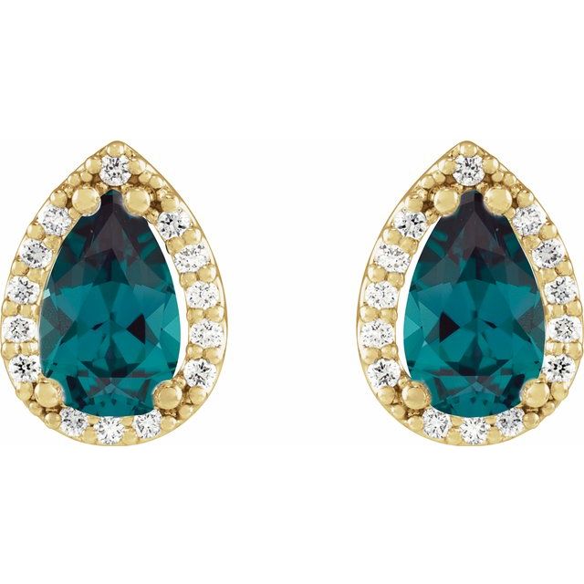 14K Yellow Lab-Grown Alexandrite & 1/10 CTW Natural Diamond Halo-Style Earrings