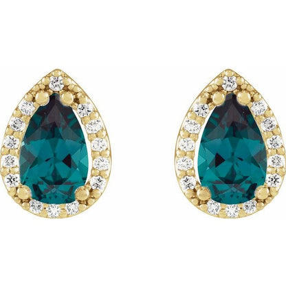 14K Yellow Lab-Grown Alexandrite & 1/10 CTW Natural Diamond Halo-Style Earrings