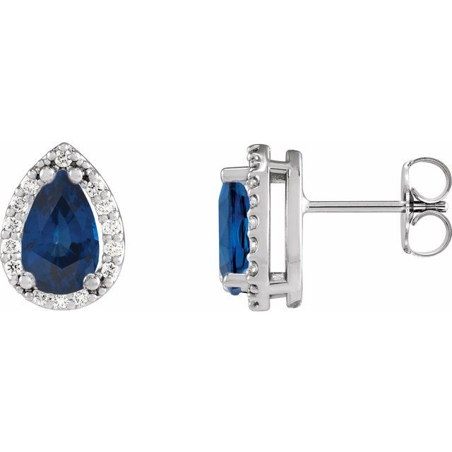 14K Rose Lab-Grown Blue Sapphire & .05 CTW Natural Diamond Halo-Style Earrings
