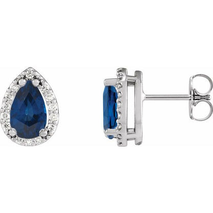 14K Rose Lab-Grown Blue Sapphire & .05 CTW Natural Diamond Halo-Style Earrings