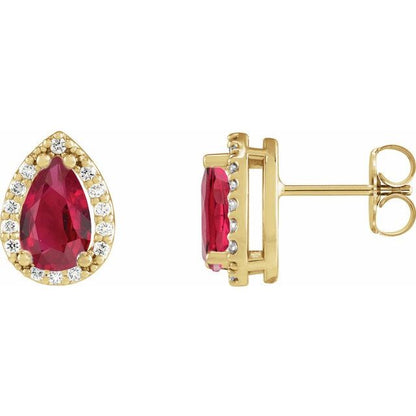 14K Rose Lab-Grown Ruby & .05 CTW Natural Diamond Halo-Style Earrings