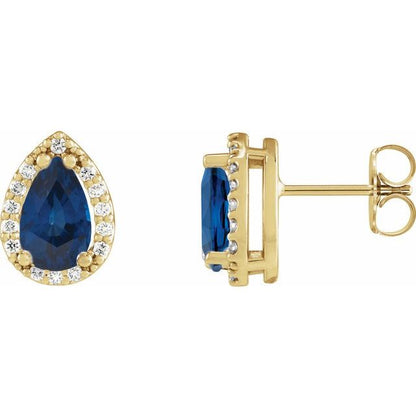 14K Rose Lab-Grown Blue Sapphire & .05 CTW Natural Diamond Halo-Style Earrings