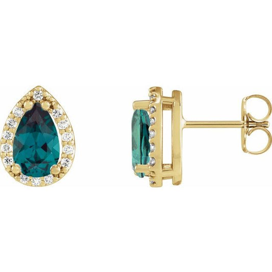 14K Yellow Lab-Grown Alexandrite & 1/10 CTW Natural Diamond Halo-Style Earrings