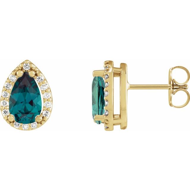 14K Yellow Lab-Grown Alexandrite & 1/10 CTW Natural Diamond Halo-Style Earrings