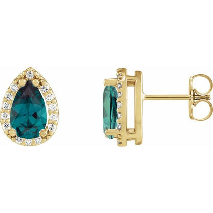 14K Yellow Lab-Grown Alexandrite & 1/10 CTW Natural Diamond Halo-Style Earrings