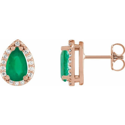 14K White Lab-Grown Emerald & .05 CTW Natural Diamond Halo-Style Earrings