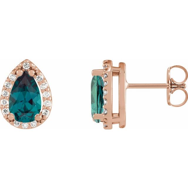 14K Yellow Lab-Grown Alexandrite & 1/10 CTW Natural Diamond Halo-Style Earrings