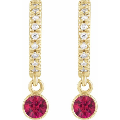14K Yellow Lab-Grown Ruby & .08 CTW Natural Diamond French-Set  Hoop Earrings