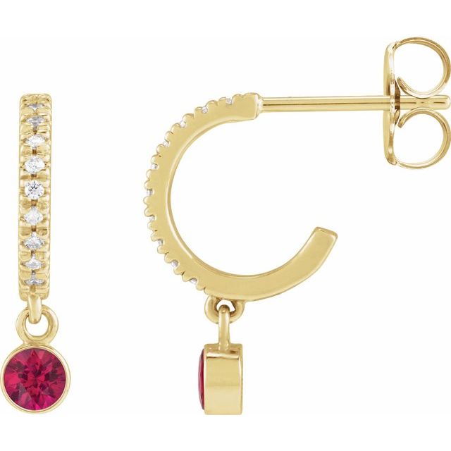 14K Yellow Lab-Grown Ruby & .08 CTW Natural Diamond French-Set  Hoop Earrings