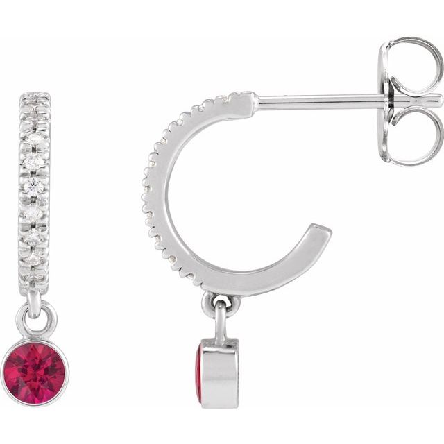 14K Yellow Lab-Grown Ruby & .08 CTW Natural Diamond French-Set  Hoop Earrings