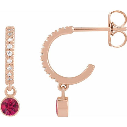 14K Yellow Lab-Grown Ruby & .08 CTW Natural Diamond French-Set  Hoop Earrings