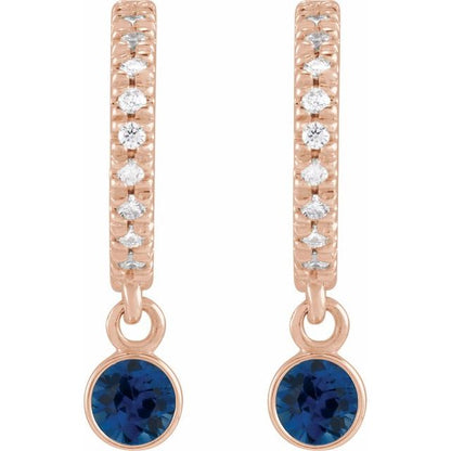 14K Rose Lab-Grown Blue Sapphire & .08 CTW Natural Diamond French-Set  Hoop Earrings