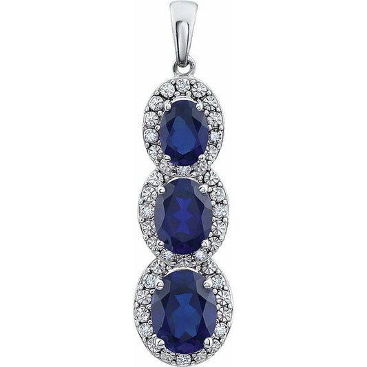 14K White Lab-Grown Blue Sapphire & .04 CTW Natural Diamond Pendant