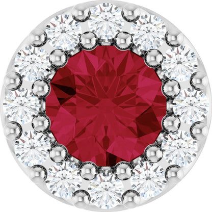 14K Rose Lab-Grown Ruby & .08 CT Natural Diamond Halo-Style Pendant