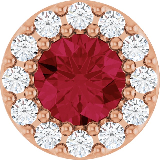 14K Rose Lab-Grown Ruby & .08 CT Natural Diamond Halo-Style Pendant