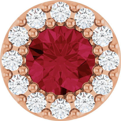 14K Rose Lab-Grown Ruby & .08 CT Natural Diamond Halo-Style Pendant