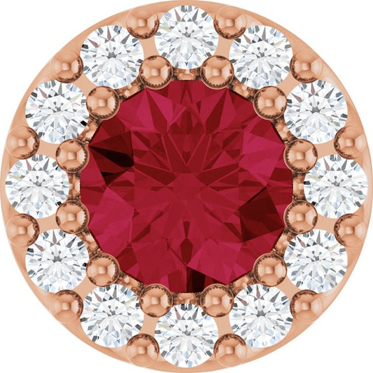 14K Rose Lab-Grown Ruby & .08 CT Natural Diamond Halo-Style Pendant