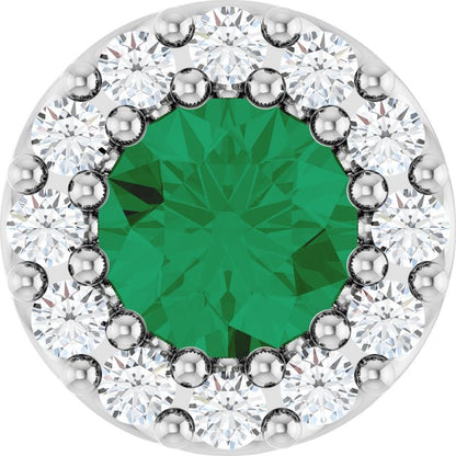 14K White Lab-Grown Emerald & 1/10 CT Natural Diamond Halo-Style Pendant