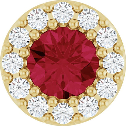 14K Rose Lab-Grown Ruby & .08 CT Natural Diamond Halo-Style Pendant