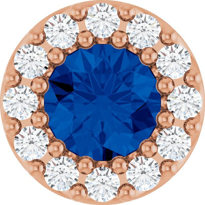 14K Yellow Lab-Grown Blue Sapphire & 1/8 CT Natural Diamond Halo-Style Pendant