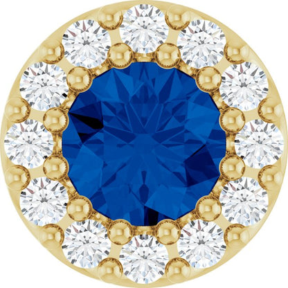14K Yellow Lab-Grown Blue Sapphire & 1/8 CT Natural Diamond Halo-Style Pendant