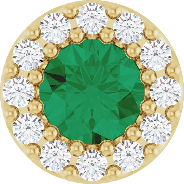 14K White Lab-Grown Emerald & 1/10 CT Natural Diamond Halo-Style Pendant