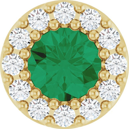 14K White Lab-Grown Emerald & 1/10 CT Natural Diamond Halo-Style Pendant