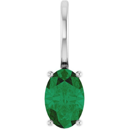 14K White  Lab-Grown Emerald Charm/Pendant