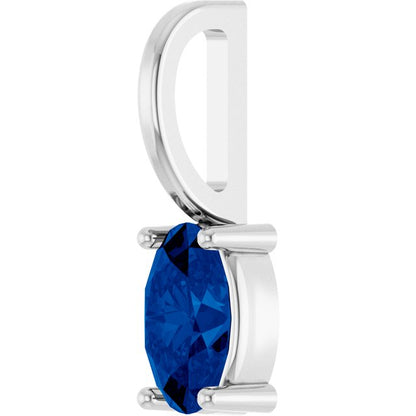 14K White  Lab-Grown Blue Sapphire Charm/Pendant