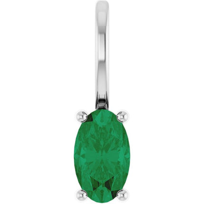 14K White  Lab-Grown Emerald Charm/Pendant
