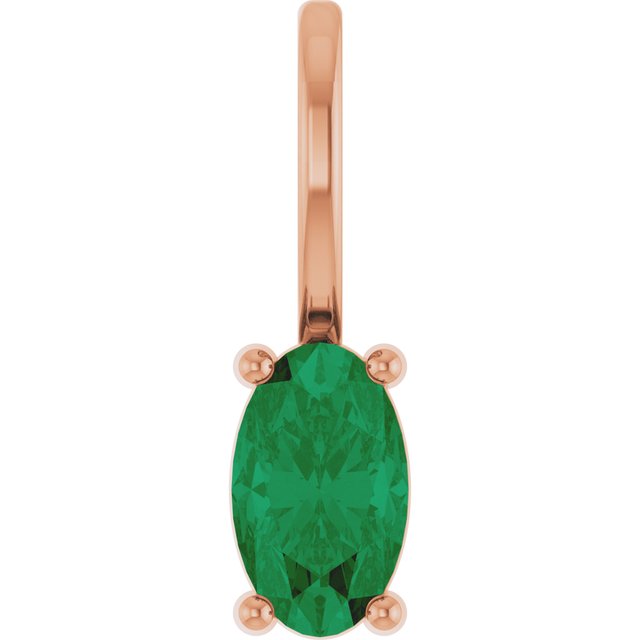 14K White  Lab-Grown Emerald Charm/Pendant