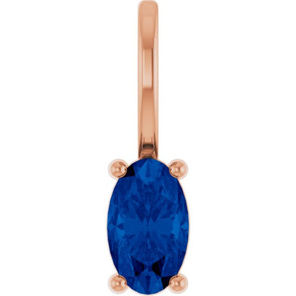14K White  Lab-Grown Blue Sapphire Charm/Pendant