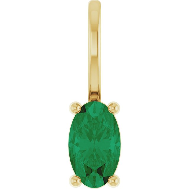 14K White  Lab-Grown Emerald Charm/Pendant