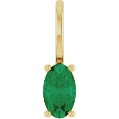 14K White  Lab-Grown Emerald Charm/Pendant