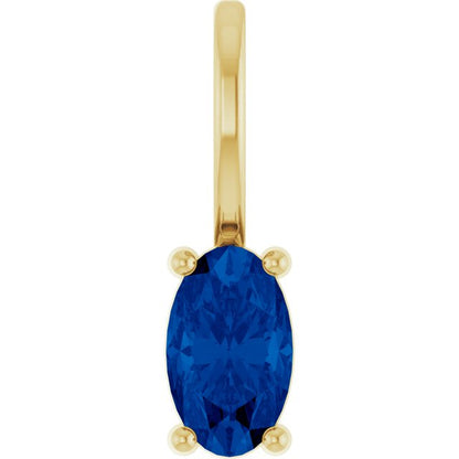 14K White  Lab-Grown Blue Sapphire Charm/Pendant