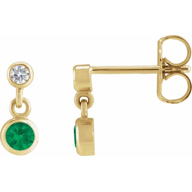 14K White Lab-Grown Emerald & .05 CTW Natural Diamond Two-Stone Earrings