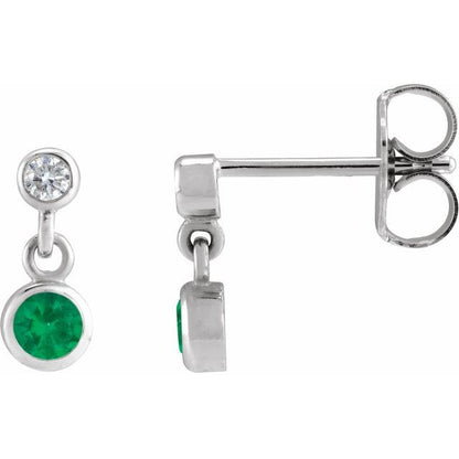 14K White Lab-Grown Emerald & .05 CTW Natural Diamond Two-Stone Earrings